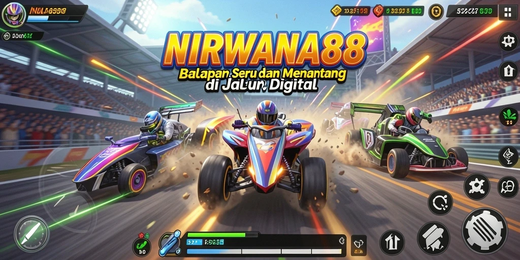 Screenshot gameplay NIRWANA88 menampilkan balapan yang intens dan grafis memukau.