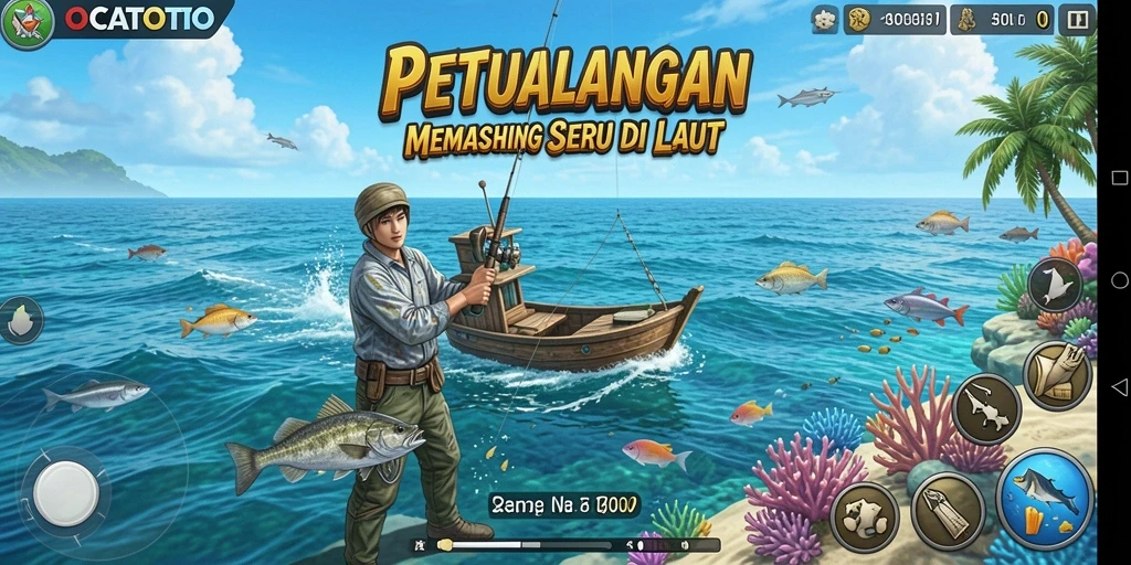 Gameplay menawan di OCATOTO menunjukkan aksi memancing yang mendebarkan.