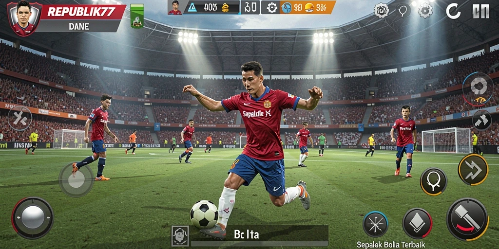 Tampilan gameplay seru di lapangan sepak bola.