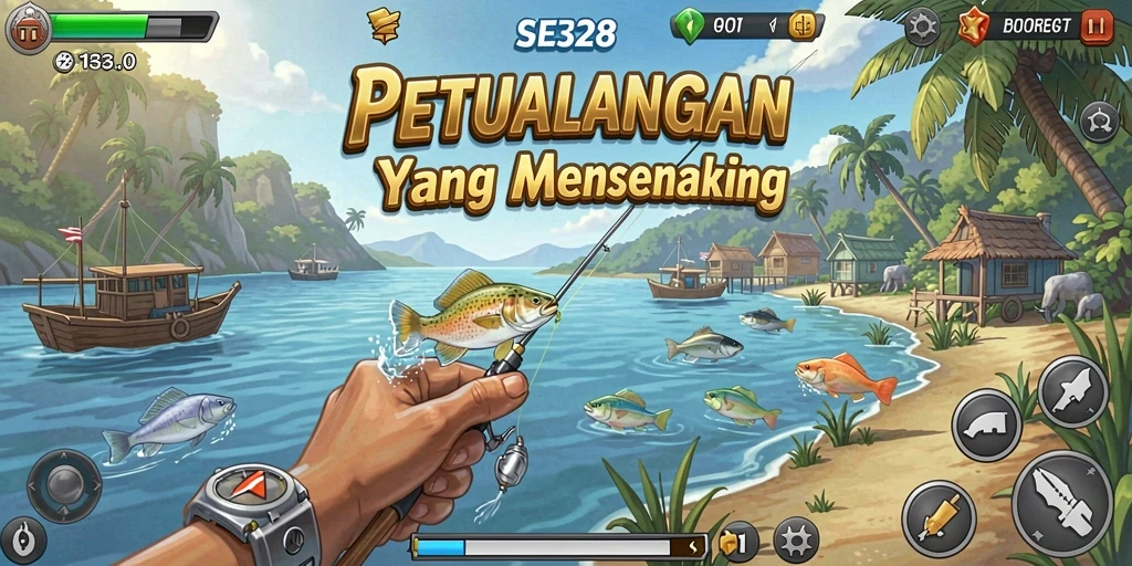 Gameplay SE328 yang menampilkan aksi memancing yang intens dan menarik.